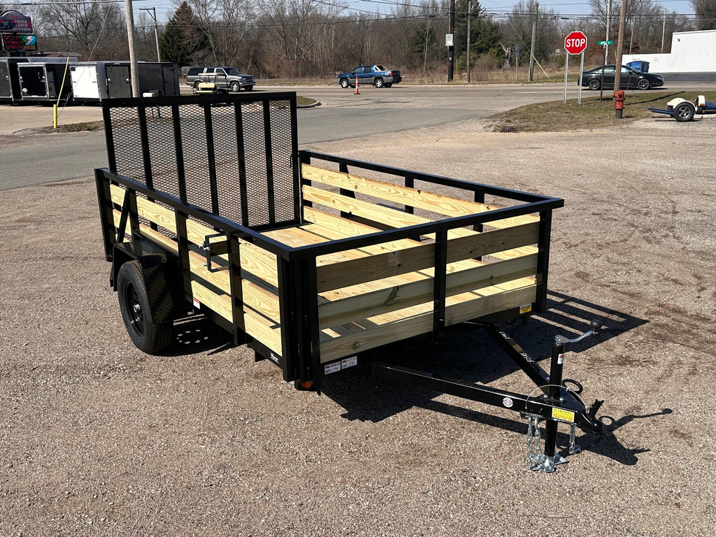 6x12 Utility Trailer with 3 board wood sides 24in tall - Quality Steel and Aluminum  - Model 7412AN3.5KSAw/HS